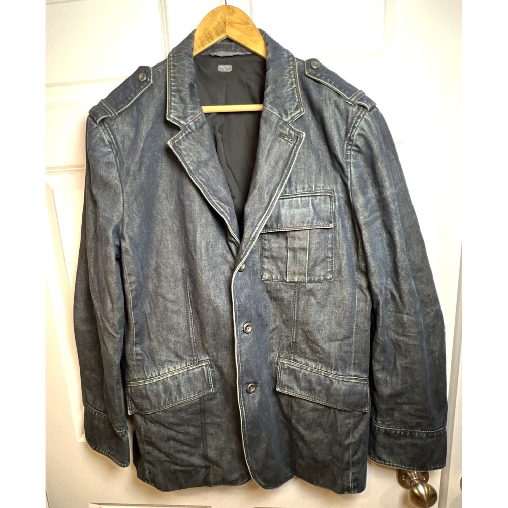 VTG Armani Exchange‎ Denim Field Coat Men's XL Dark Wash Car Coat Lined RN 91714